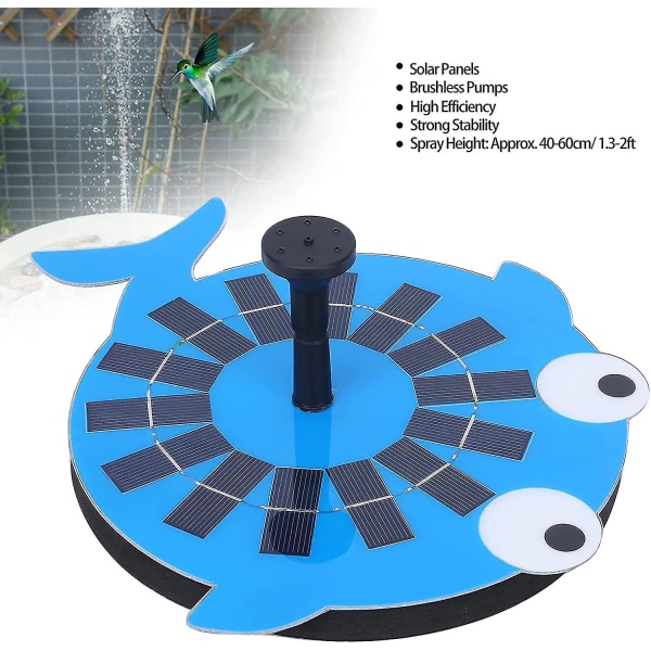 Solar Birdbath Fountain, lätt att använda Ip68 vattentät Solar Fountain Pump med 6 olika munstycken för liten akvarium fågelbaddamm