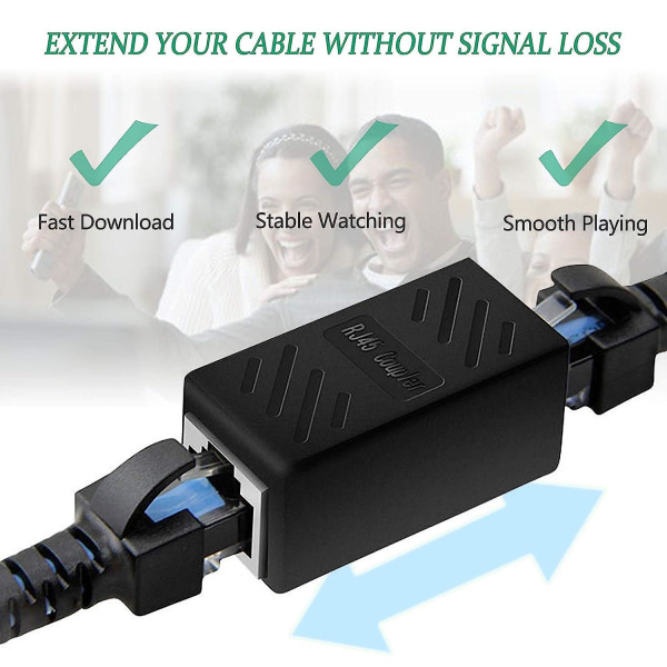 RJ45-liitin, RJ45-liitäntä Cat7 Cat6 Cat5e Ethernet-liitin Verkkokaapeli Naaras-Naaras Jatke Adapteri (3 kpl - musta)