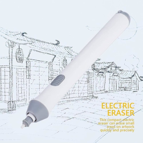 Elektrisk viskelær automatisk blyant viskelærsett med 22 viskelærrefill for tegning, maling (hvit)