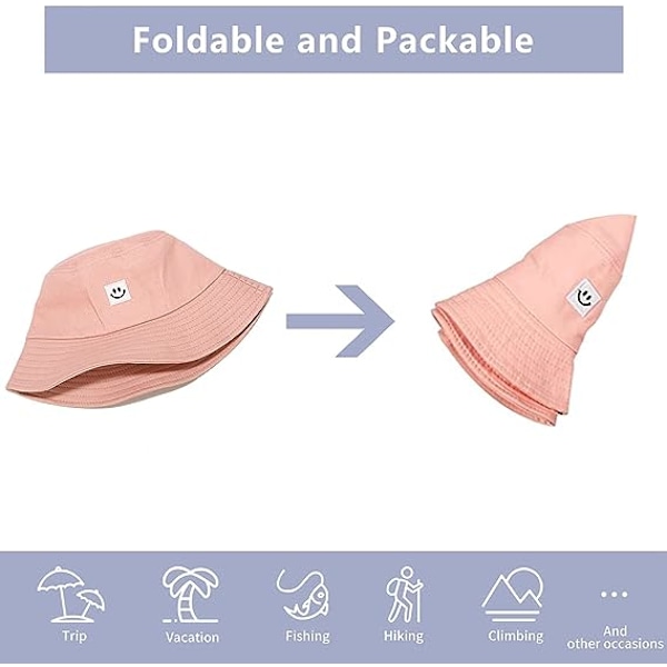 Solhatt for barn med smilende ansikt, bøttehatt for jenter og gutter, sommer solbeskyttelse bomull unisex strandlue