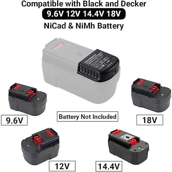 Reservedel oplader kompatibel med Black & Decker 9.6v 12v 14.4v 18v Nicad Nimh batteri Hpb18-ope Hpb18 Hpb14 Hpb12 Hpb96 244760-00 A1718 Fsb18