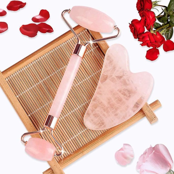 Gua Sha og ansiktsrulle skjønnhetsmassasje, Jade-rulle Rose Quartz