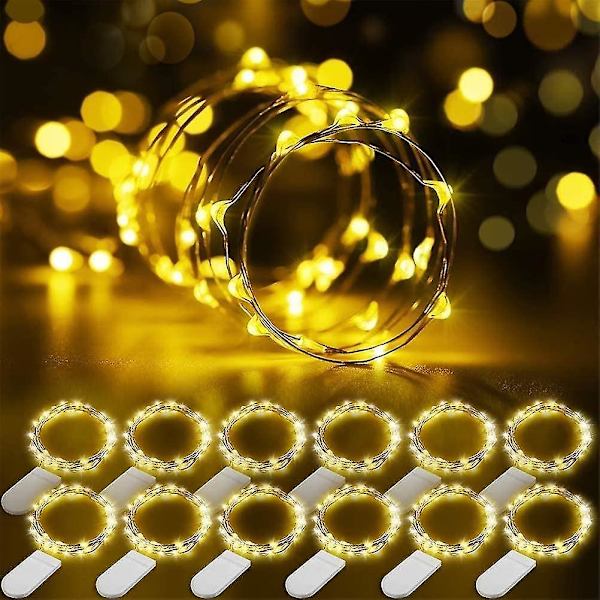 Batteridriven ljusslinga, 20 LED-lampor, 1m lång, 10 LED-lampor per meter, koppartråd, för dekoration av födelsedag, fest, bröllop, jul, gräsmatta, varmvit