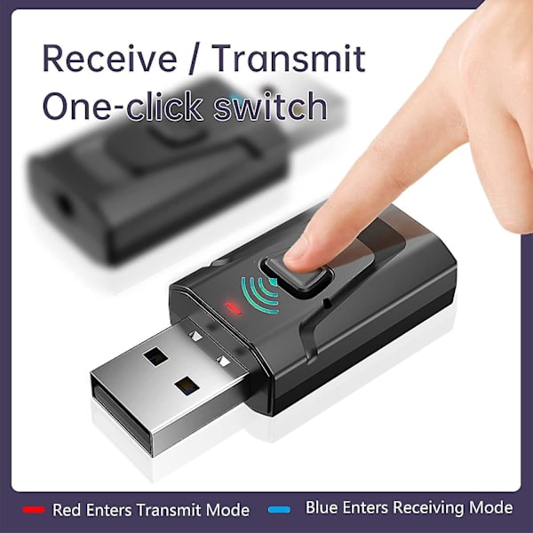 USB Bluetooth 5.0 med 3,5 mm AUX 4-i-1 Trådløs Lydtransmitter Modtager Adapter til TV/Hjemmeaudiosystem
