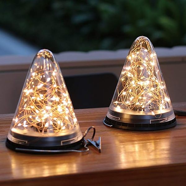 LED-lampor, 2 st solcells-LED-konformade hängande lampljus vattentäta för julbröllopsfest hemträdgård sovrum utomhus