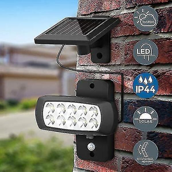 Utomhus LED solcellslampa Ip44, svart balkong hus terrass väggprojektor, stänksäker, kallvitt ljus 6500k
