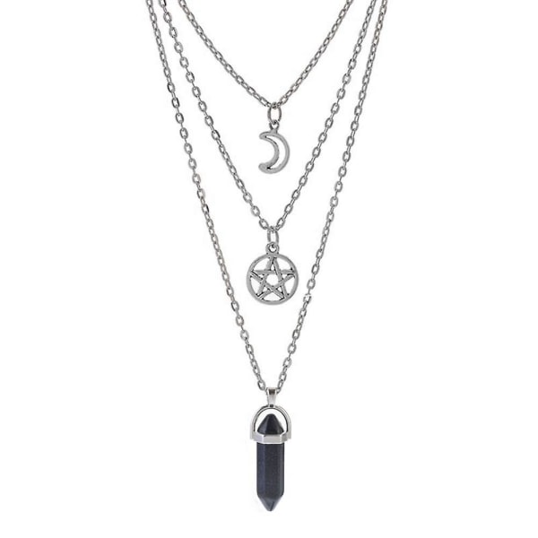 Måne Pentagram Halskæde Pentakel Krystal Chakra Halskæde Charm Vedhæng Multi Lagdelt Legering Kæde