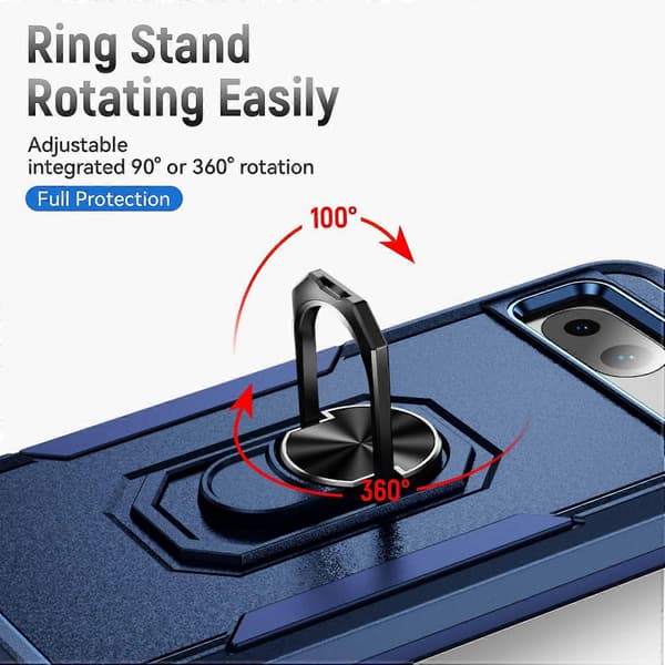 För Google Pixel 8a Fodral Militärklassad Ring Kickstand PC + TPU Telefonfodral Blue