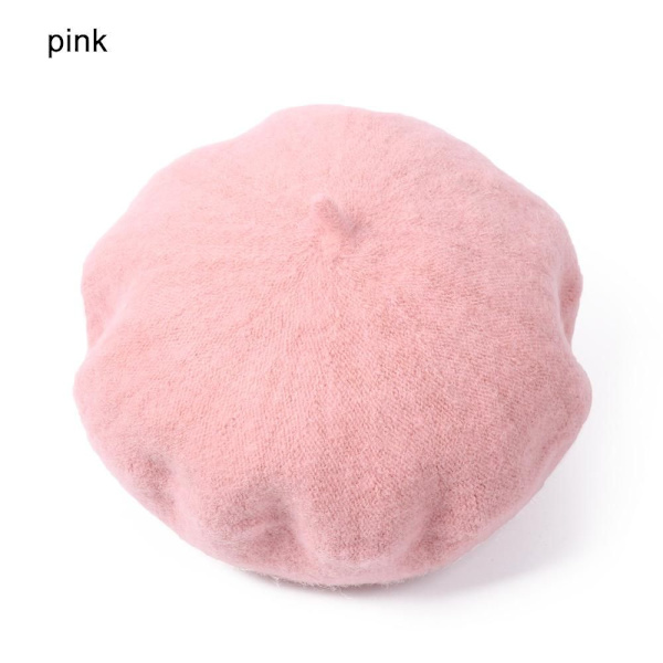 Ny børneuld beret mor og barn maler hat efterår og vinter ensfarvet hat pink
