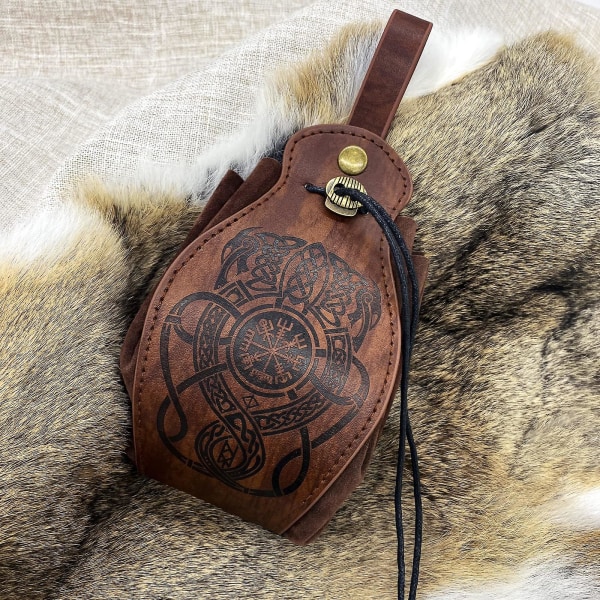 2023 - Keskiaikainen Tekokahvi Nahkalaukku, Kannettava Vetoketjullinen Lompakko, Vintage Vyölaukku Noppakassi (lohikäärme)