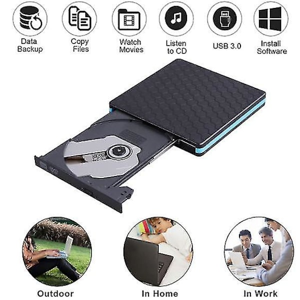 Extern DVD-enhet, USB 3.0 Typ C CD-enhet, Dubbelports DVD-spelare, Bärbar optisk brännare/skrivare/omskrivare, Hög Hastighet Dataöverföring