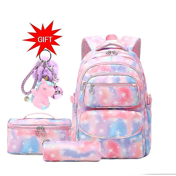 Rygsæk til børn, piger, skole rygsæk med madkasse, teenagere, piger, bogtasker, sæt, børns vandtætte skoletaske Pink Set
