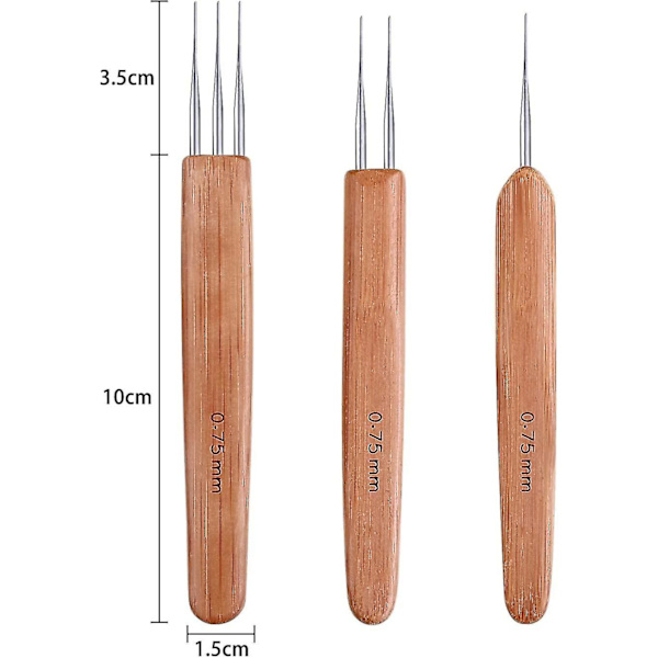 Paket med bambu-dreadlockkrokar 0,75 mm Dreadlockkrokar