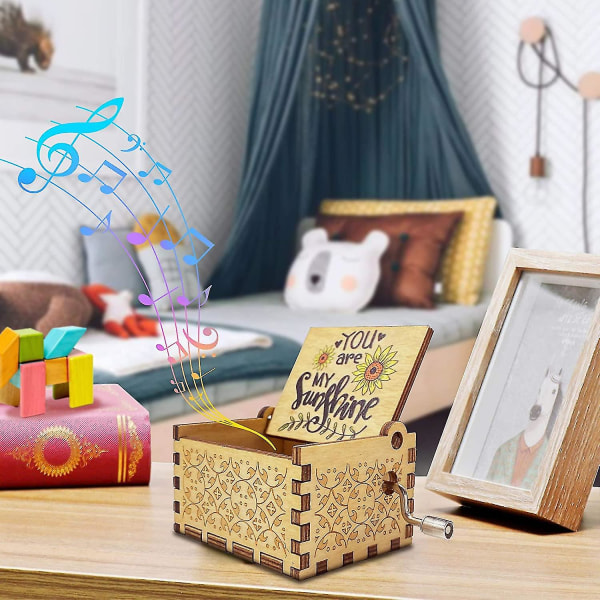 You Are My Nshine Music Box, håndsveiv tre vintage lasergravert liten personlig musikkboks gave til bursdag/jul/va