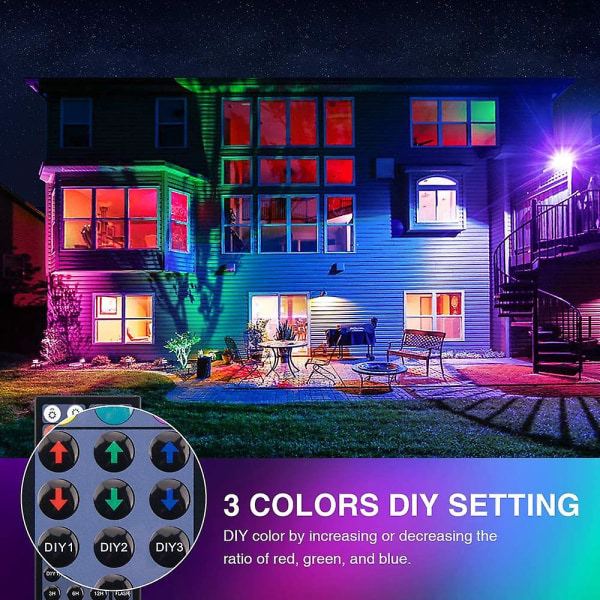 20w Rgb LED-flomlys, dimmes farge-flomlys med fjernkontroll, Ip66 vanntett Rgb-flomlys, 7 farger og 6 moduser, flerfarget utendørs flom