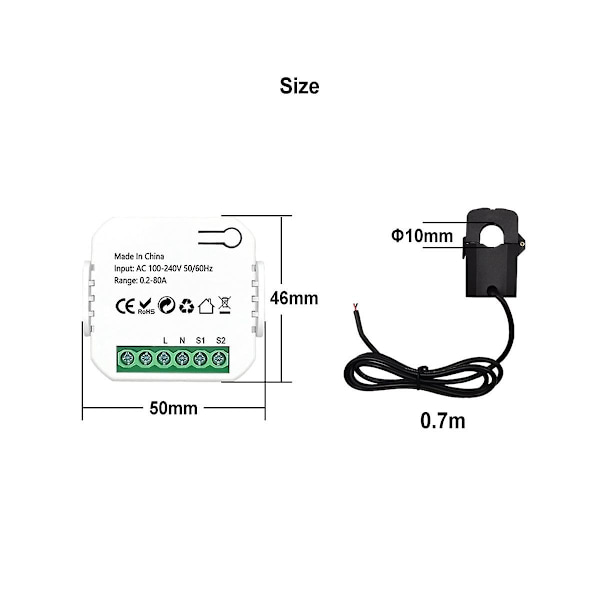 Tuya Smart Life Wifi Energimätare 80a Med Strömtransformatorklämma Kwh Strömmonitor El