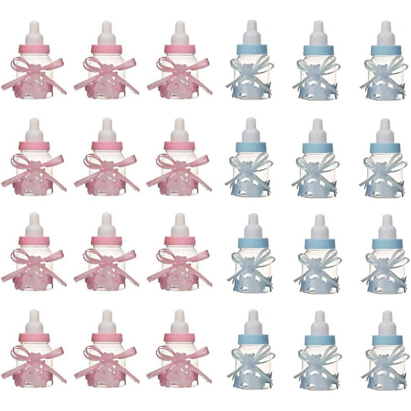 24-pakning godteriflasker med mini teddybjørn-etiketter - dåpsgaveflasker, festgodteriflasker, rosa+blå