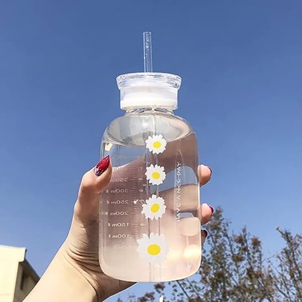 450 ml melkejuice søt vannflaske med vekt 2 lokk Little daisy Matt bærbar gjennomsiktig vannkopp glassflasker Creative Handy Cup (transparent 6