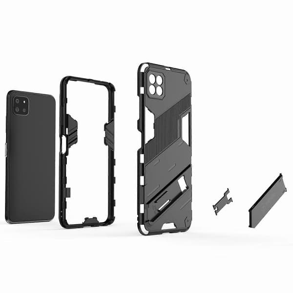 Vikbart stödställ PC + TPU Hybrid Telefonfodral Baksida för Samsung Galaxy A22 5G (EU-version) - Grå Green