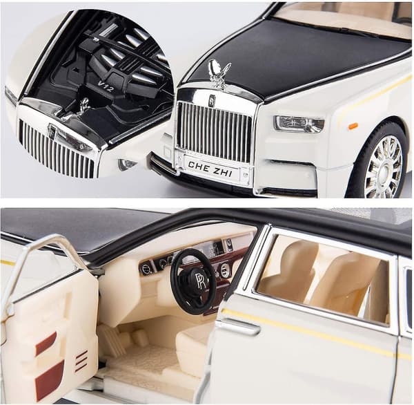 1/24 Rolls-Royce Phantom Modelbil, zinklegering Tilbage Træk Legetøjsbil Med Lyd Og Lys Til Børn Dreng Gigift