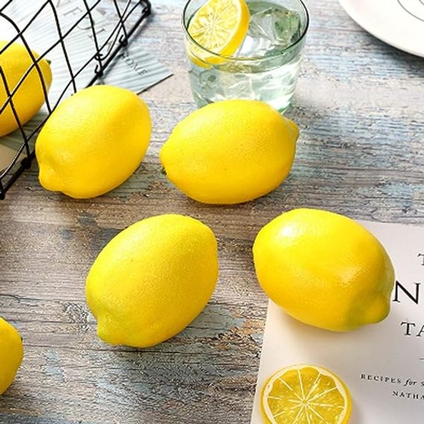 Kunstige citroner, 3,7" x 2,5" Big Size Vivid Faux Lemon Plast Falske Gule Citroner til dekoration Falske Frugtskål, Hjemmekøkkenbordskab Fest D