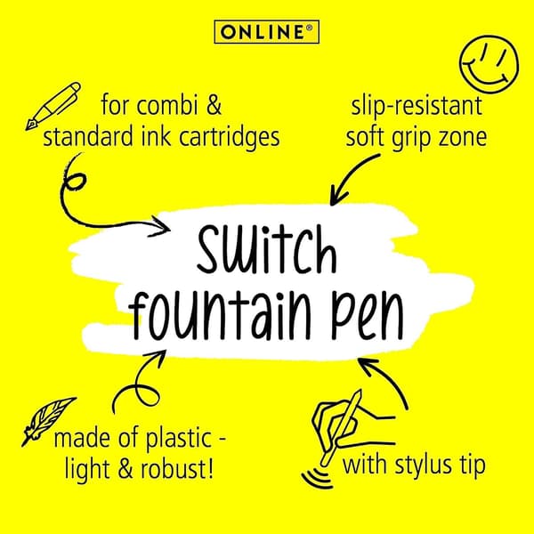 Fountain Pen Switch Plus, Blækpatron Fountain Pen & Touch Pen, Solid Iridium Nib Størrelse Medium, Stylus Tip Til Tablets & Smartpho