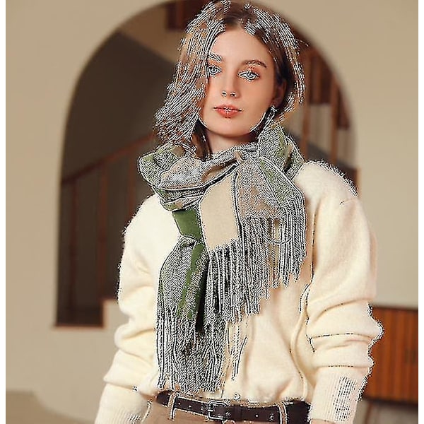 Cashmere Sjal Vinter Sjal Kvinders Sjal Tykk Varmt Tassel Sjal-65*185cm-grøn