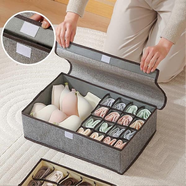 Oppbevaringsboks for undertøy Sammenleggbare stoffbeholdere med rom; M1D6 Grey 17 squares 1pcs