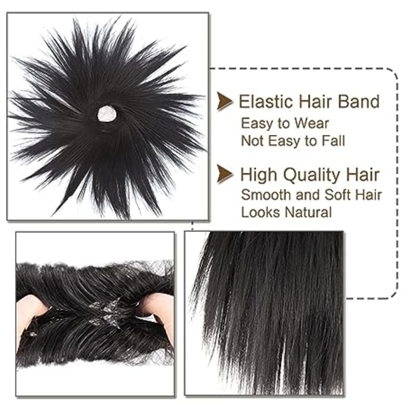 Syntetisk hårbolle extensions rotete rett hårbånd elastisk chignon scrunchie wrap updo falske hårstykker for kvinner hår (svart)