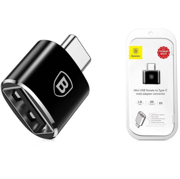 Baseus USB-naaras - USB-A -uros -sovitin Alumiini MUSTA Musta
