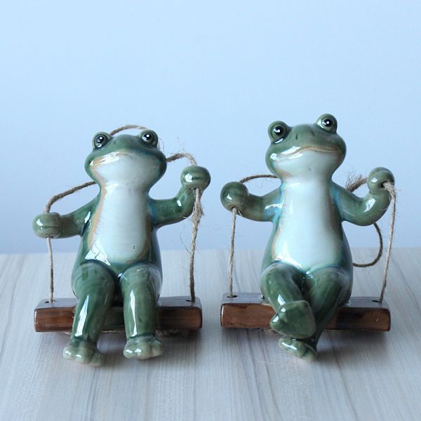 1 Par Mini Frø Figuriner Statuer Dekorative Sjove Keramiske Hængende Frø Skulptur Tegneserie Dyr Samleobjekter Mikro Landskab Fe Have D