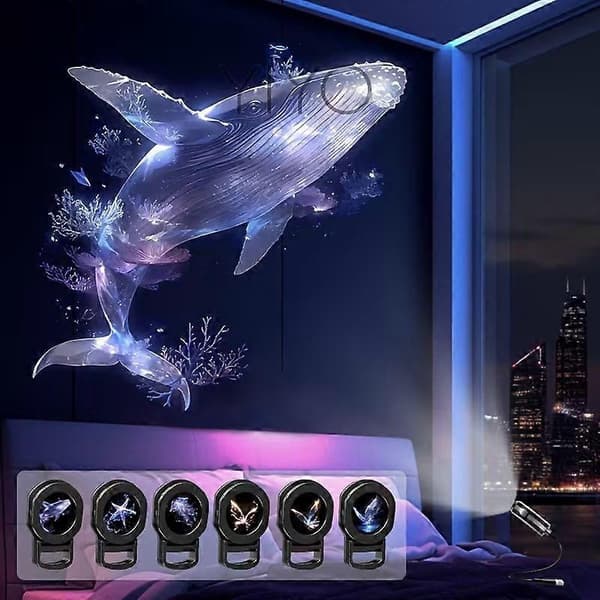 MultiTheme LED-projeksjonsnattlys, utskiftbare mønsterskiver, USB-pluggprojektor for hjemmeferieatmosfære-dekor A-3pcs