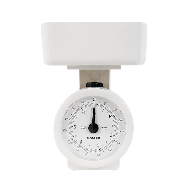 112 Whwhdr Mekanisk köksvåg, 3 kg maxkapacitet, analog, lättläst urtavla, diskmaskinssäker, kompakt förvaring, 1 L Det