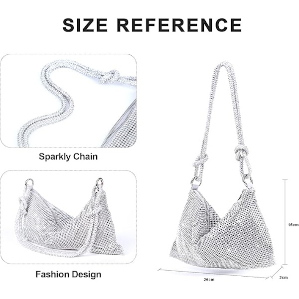 Naisten crossbody-laukku, hopeinen clutch-laukku, käsilaukku