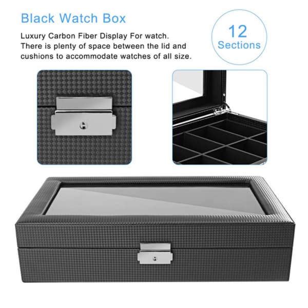 Urboks / Klockbox til 12 ure Carbon Luksusmodel i sort CW012
