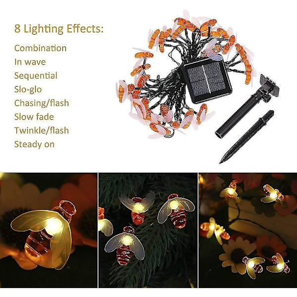 Solcelled Fe-lys Bier LED Utenfor 30 stk Varmt Hvit Bie Fe-lys Utenfor Vanntett