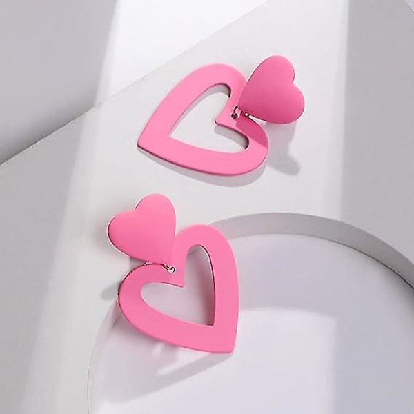 Dobbelthjerte-øredobber dinglende hjerte-øredobber kvinner elsker hjerte-anhengs-øredobber Valentinsdag morsdagsgaver