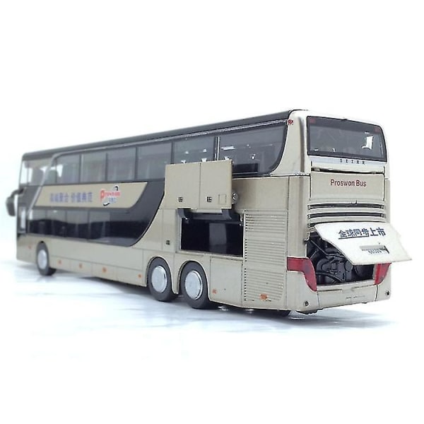 Alloy Pull Back Bus Malli High Imitation Double Sightseeing Flash Toy Vehicle Kulta
