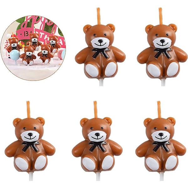 5 st Söta Bruna Björnar Födelsedagsljus, Teddybjörn Tårta Topper, Mini Björnar Ljus för Barnens Födelsedagstårta Dekoration, Födelsedagsfest Tillbehör