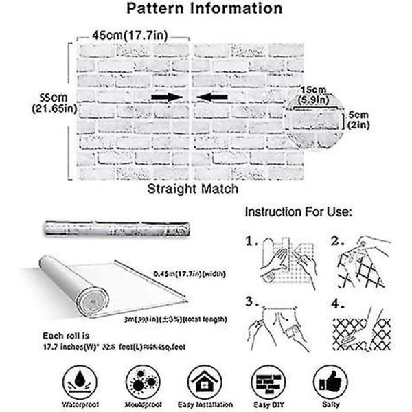 236 X 17,7 Harmaa Valkoinen 3D-tiilikontaktipaperi Itsekiinnittyvä Tikku Ja Kuori Paperi Tikku Pape