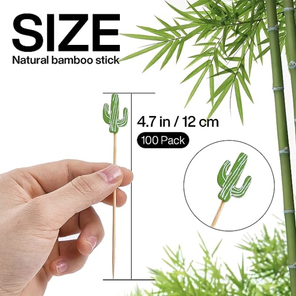 Cocktail Picks Käsintehdyt bambuhammastikut 100 kpl 4,7" vihreää kaktusta