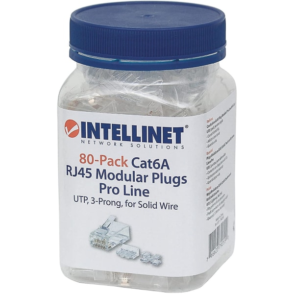 RJ45 Modular Pluggar Pro Line, Cat6a, UTP, 3-polig, För Massiv Tråd, 50 Guldpläterade Kontakter, 80-pack