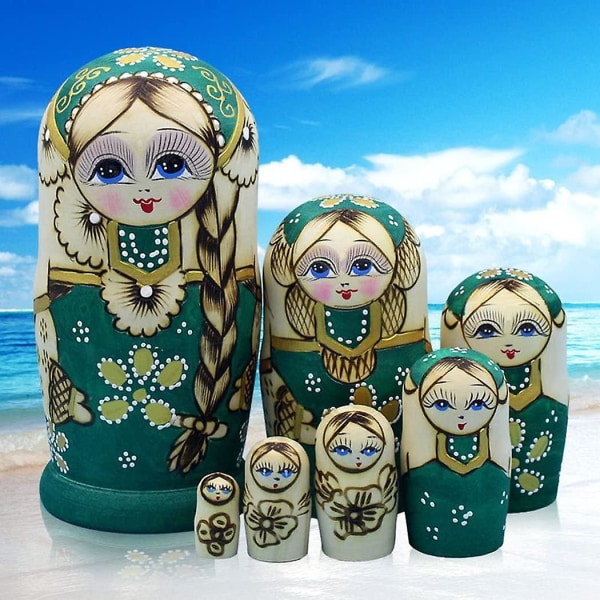 7 stk. søde grønne sweater fletning pige russiske nesting dukker Matryoshka legetøj