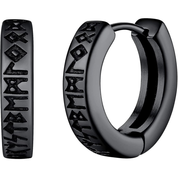 Norse Viking Runes Hoop Earrings För Män Kvinnor 12mm Huggie Hoops Med Delikat Presentförpackning