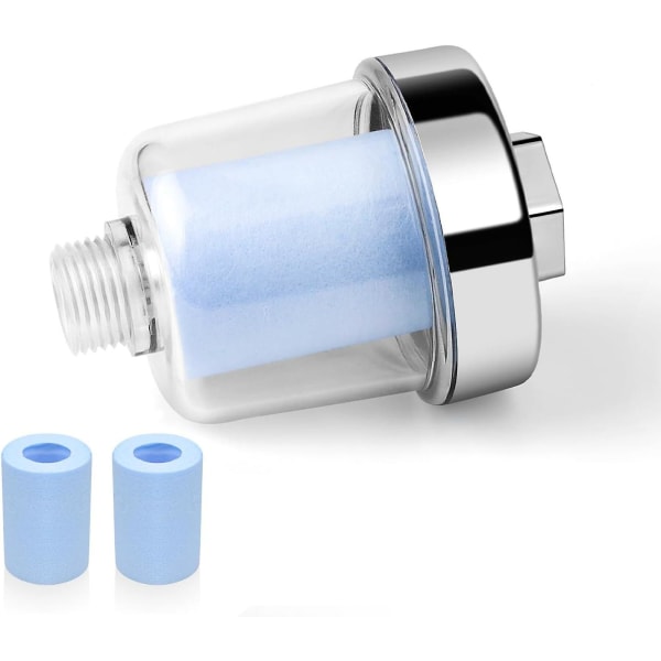 Dusjfilter, 1/2" kalkfilter med 2 utskiftbare blå filtre, filtrerer effektivt urenheter i vann