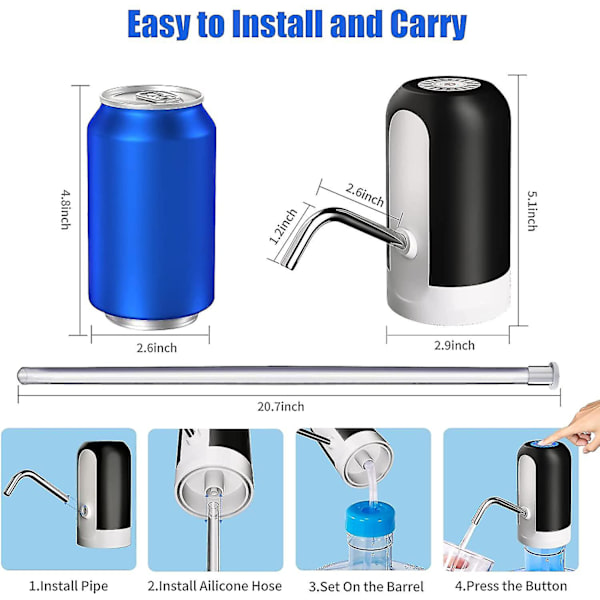 Vannflaskepumpe 5 Gallon Vann Dispense, Bærbar Elektrisk Vannpumpe, Usb Lading, Automatisk Drikkevanns Dispense Pumpe Fo