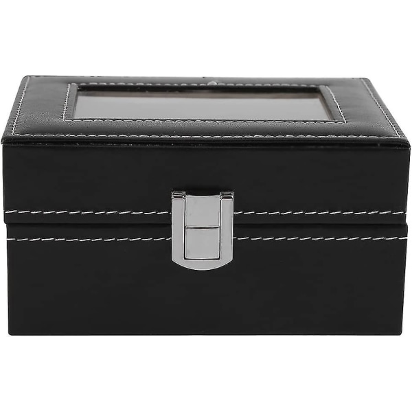 Urklocka Box, 3 Fack PU Läder Svart Klassisk Klocka Smycken Display Förvaring Organizer