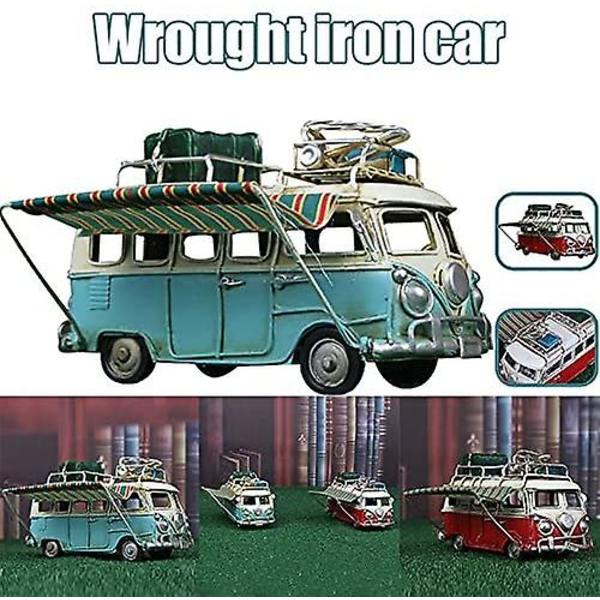 Retro Classic Camper Van -malli, Metalliautomalli Vintage Rv Camper Van -lelu Simuloitu Limusiini Ranta-auto Koti Sisustus Työpöydälle Hyllyyn