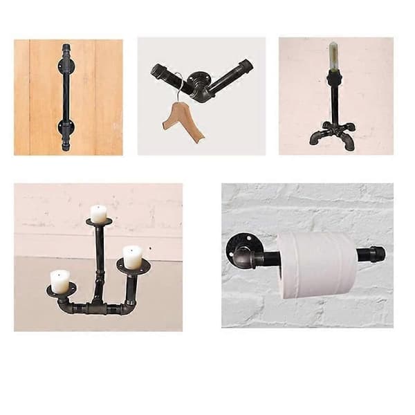 1/2 tommer formbart støpejernsrørflens, 1/2 tommer svarte rørgjengede nipler, 8 stk Black