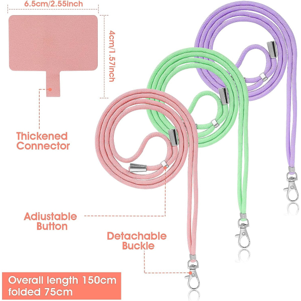 3 st telefonlinor för runt halsen, universal mobillina Crossbody, justerbara mobilremmar, nylon